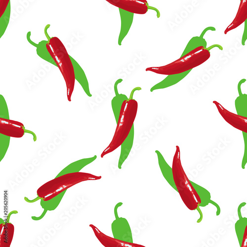 Background with red and green chili peppers. Capsicum seamless repeating pattern.