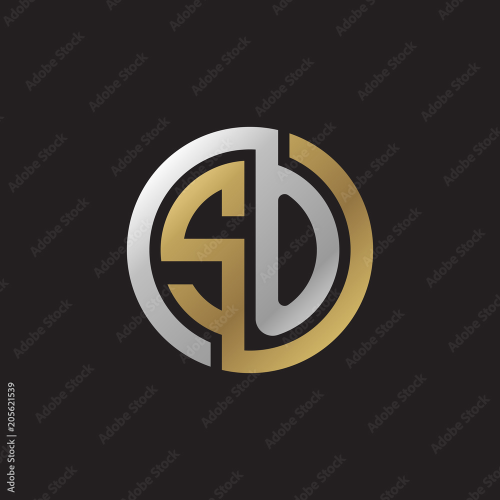 Initial letter SO, looping line, circle shape logo, silver gold color on black background Initial letter SO, looping line, circle shape logo, silver gold color on black background