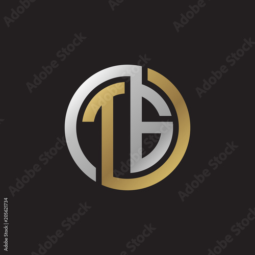 Initial letter TG, looping line, circle shape logo, silver gold color on black background