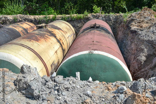 Large tank for gasoline in the excavated quarry for storage of petroleum products