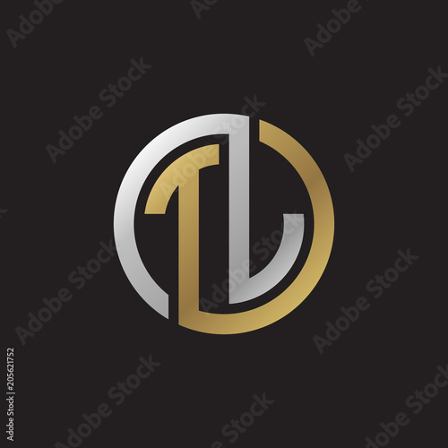 Initial letter TJ, TL, looping line, circle shape logo, silver gold color on black background