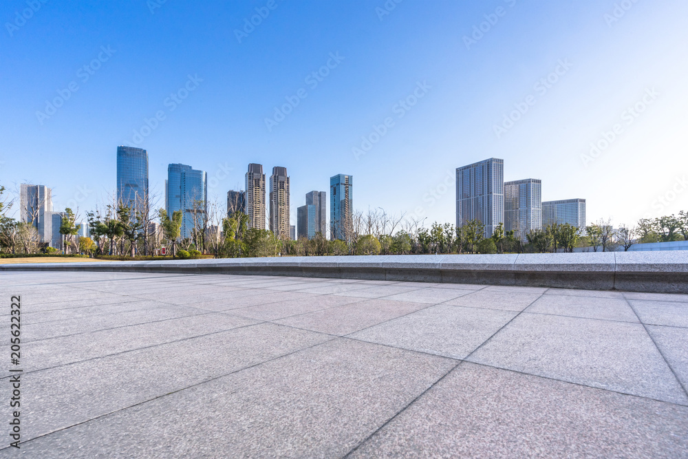 city skyline with empty floor city skyline with empty floor