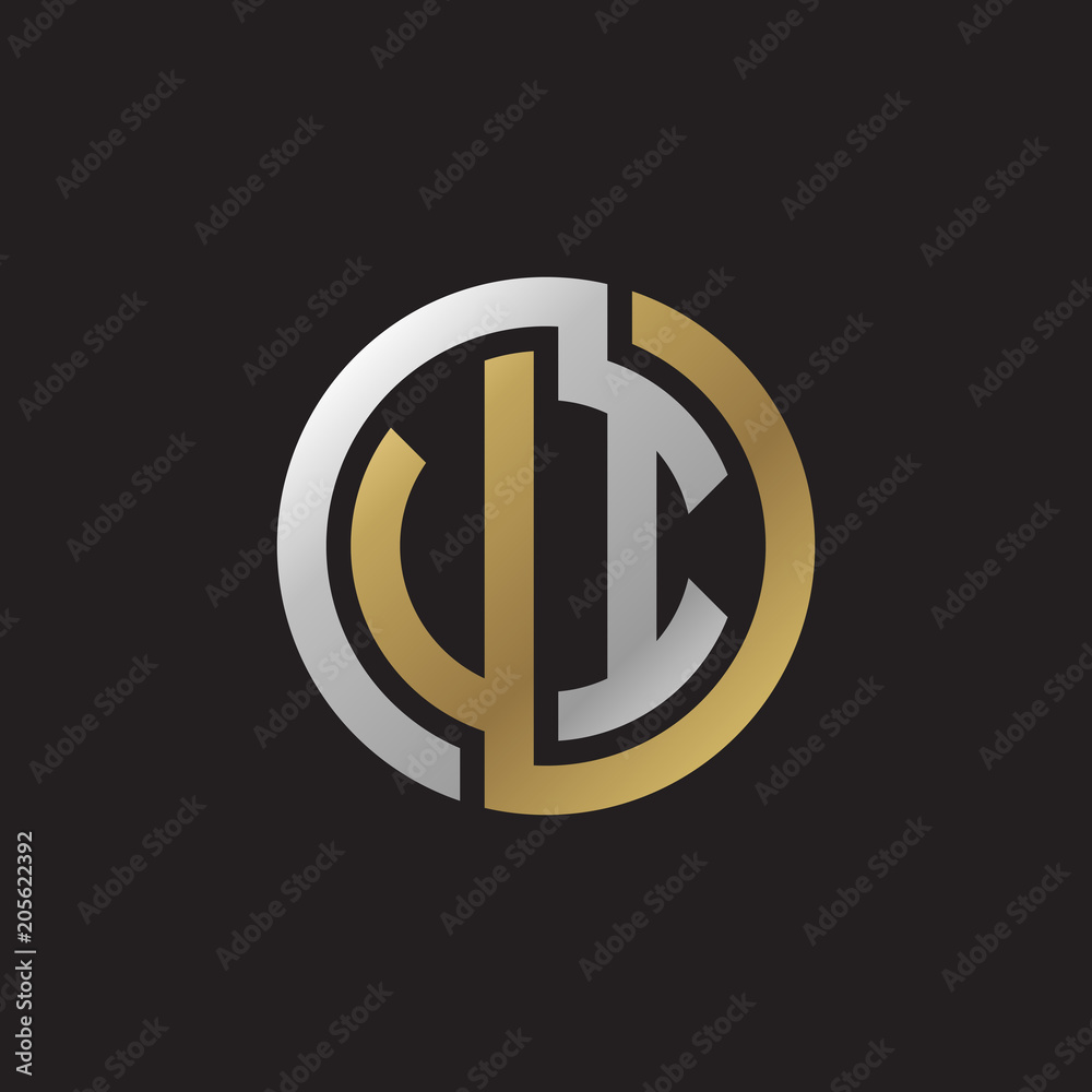 Initial letter VI, UI, looping line, circle shape logo, silver gold color on black background Initial letter VI, UI, looping line, circle shape logo, silver gold color on black background