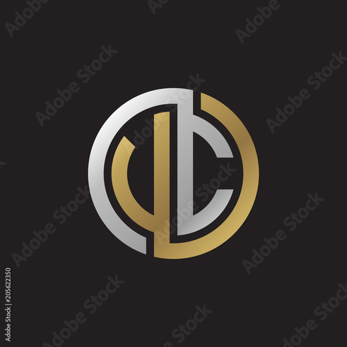 Initial letter VC, UC, looping line, circle shape logo, silver gold color on black background