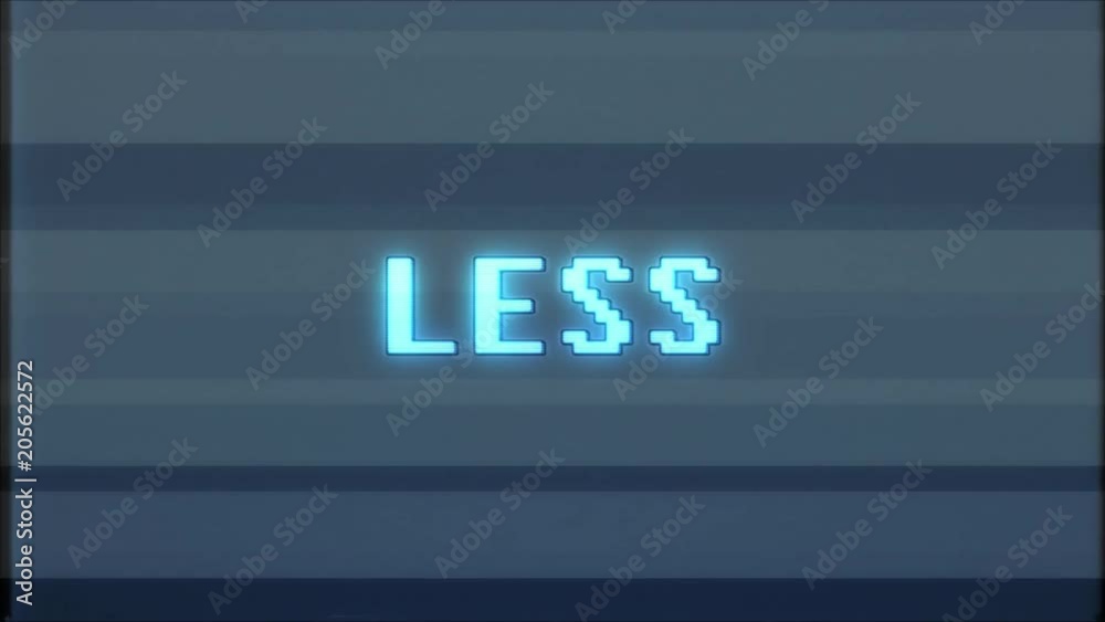 retro videogame LESS word text computer tv glitch interference noise screen animation seamless loop New quality universal vintage motion dynamic animated background colorful joyful video m