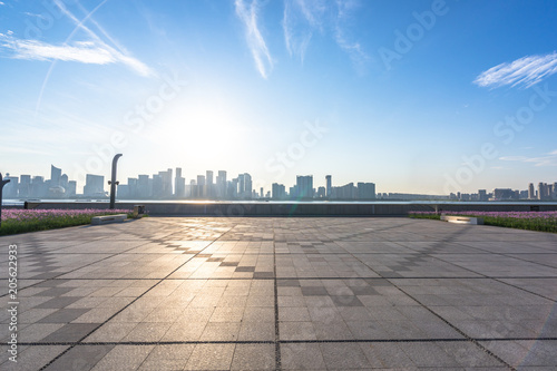 city skyline with road