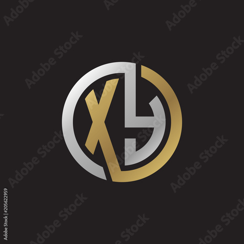 Initial letter XY, looping line, circle shape logo, silver gold color on black background