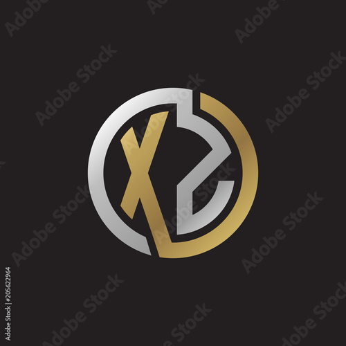 Initial letter XZ, looping line, circle shape logo, silver gold color on black background