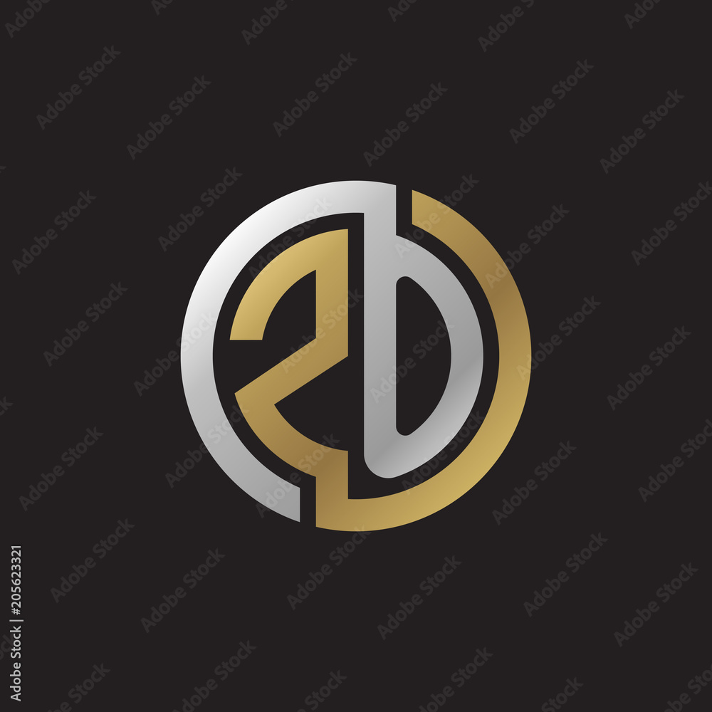 Initial letter ZO, looping line, circle shape logo, silver gold color on black background Initial letter ZO, looping line, circle shape logo, silver gold color on black background