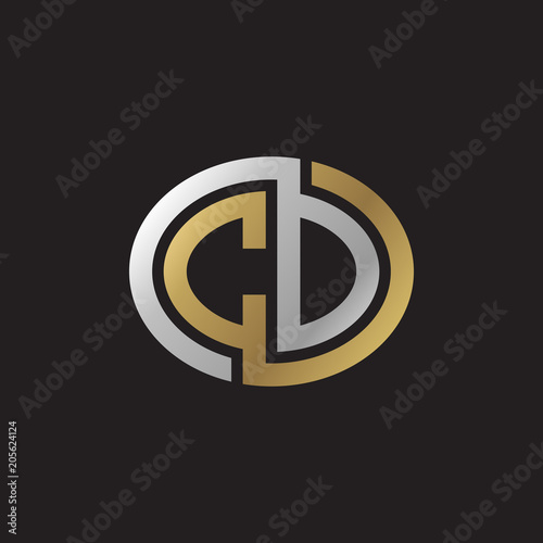 Initial letter CD, CO, looping line, ellipse shape logo, silver gold color on black background