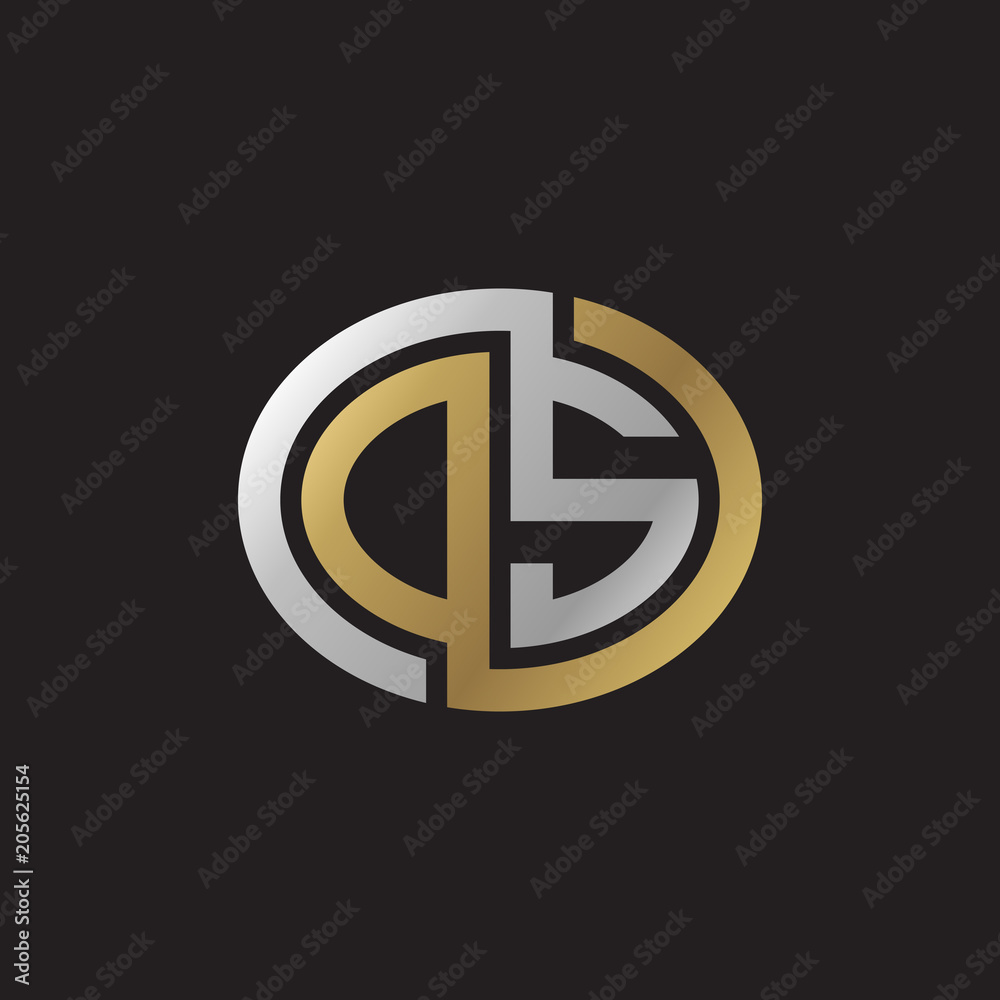 Initial letter DS, OS, looping line, ellipse shape logo, silver gold color on black background Initial letter DS, OS, looping line, ellipse shape logo, silver gold color on black background