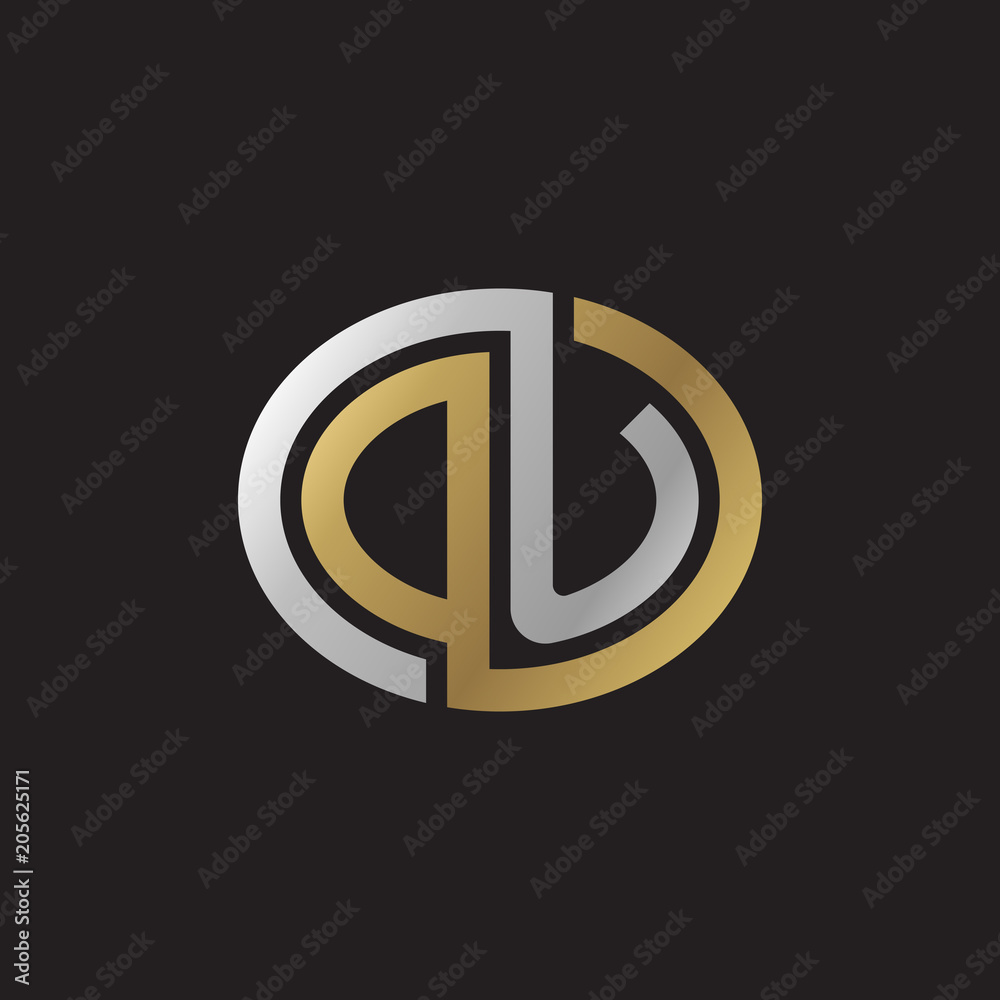 Initial letter DU, looping line, ellipse shape logo, silver gold color on black background Initial letter DU, looping line, ellipse shape logo, silver gold color on black background