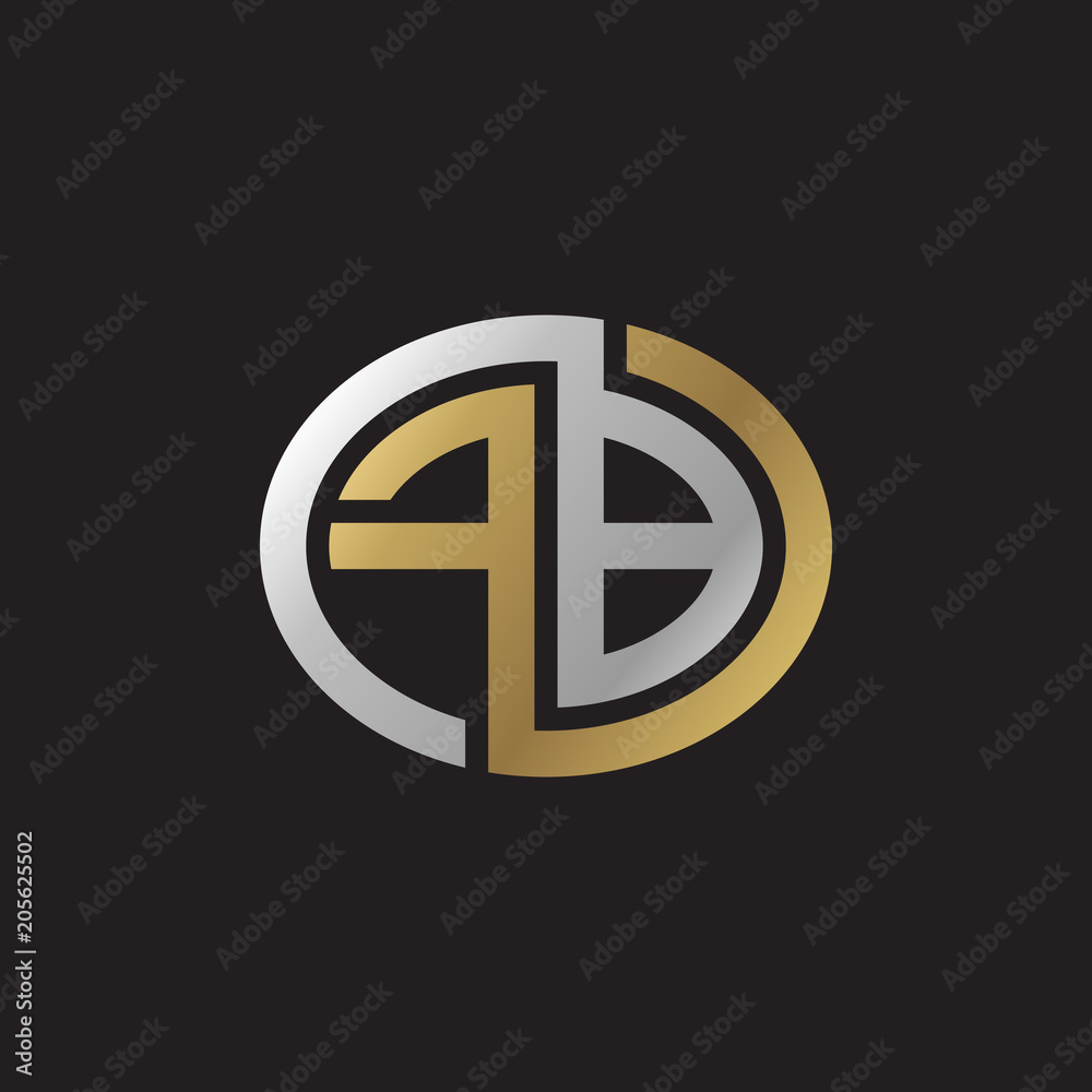 Initial letter FB, looping line, ellipse shape logo, silver gold color on black background Initial letter FB, looping line, ellipse shape logo, silver gold color on black background
