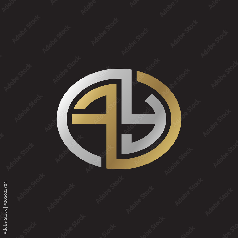 Initial letter FY, looping line, ellipse shape logo, silver gold color on black background Initial letter FY, looping line, ellipse shape logo, silver gold color on black background