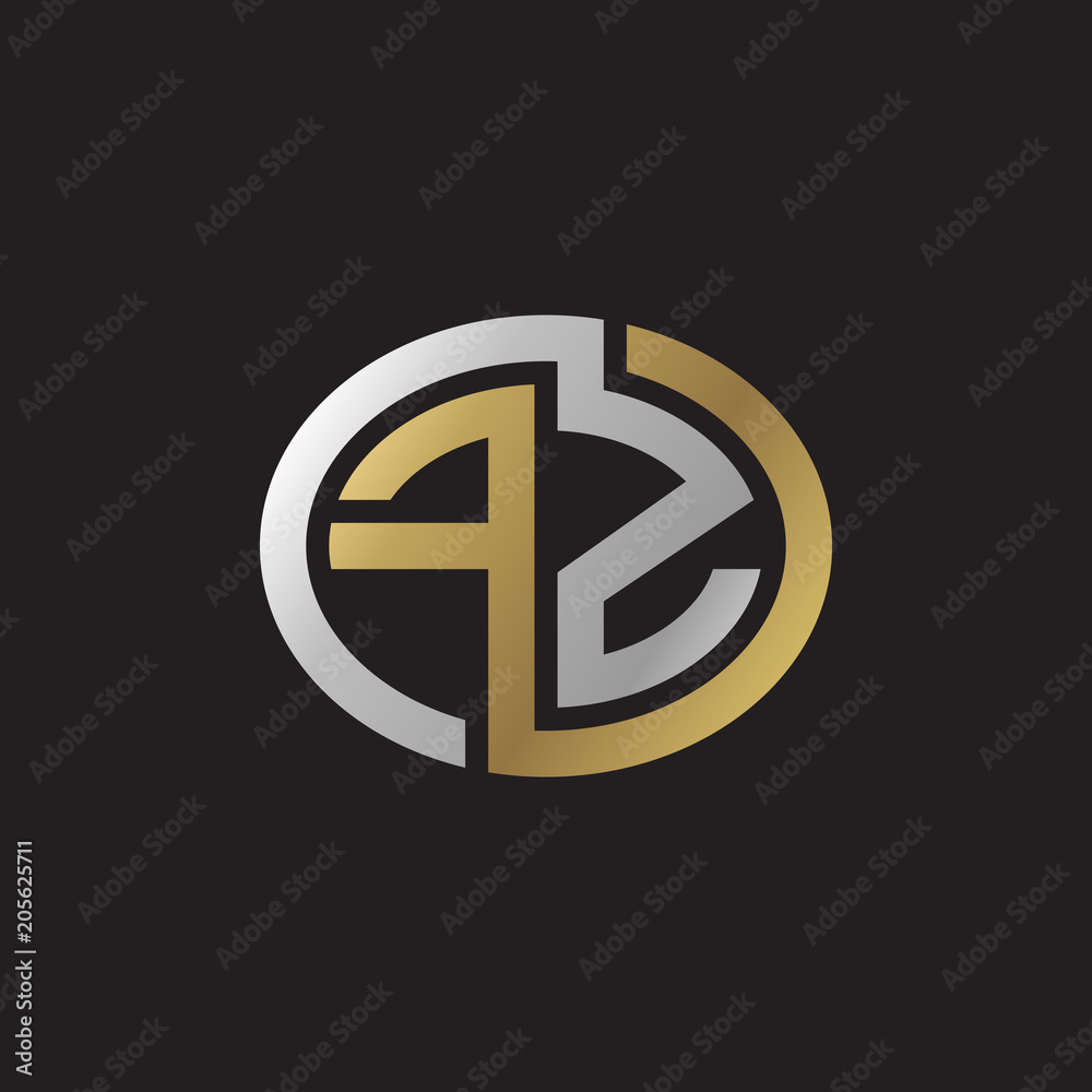 Initial letter FZ, looping line, ellipse shape logo, silver gold color on black background Initial letter FZ, looping line, ellipse shape logo, silver gold color on black background