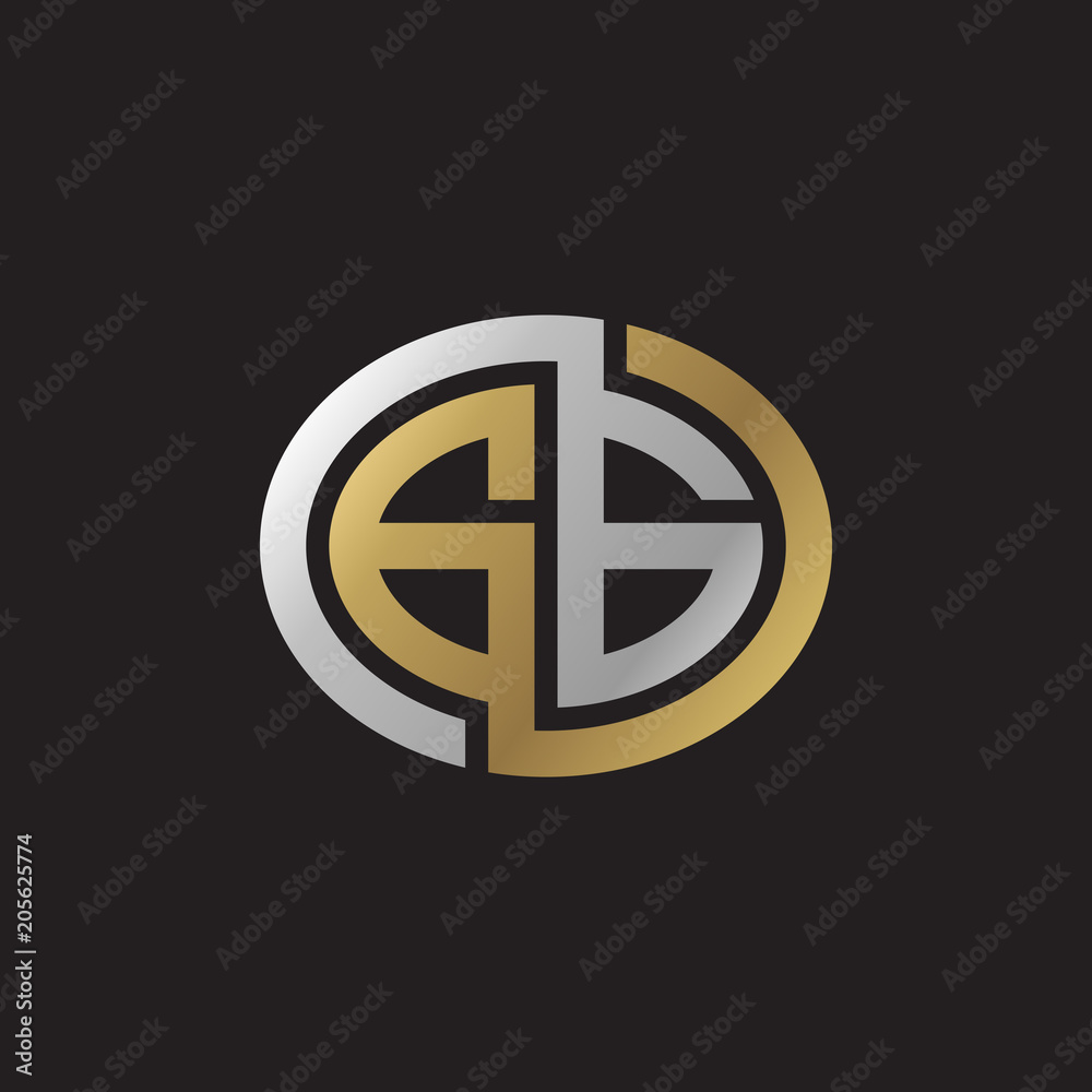 Initial letter GG, looping line, ellipse shape logo, silver gold color on black background Initial letter GG, looping line, ellipse shape logo, silver gold color on black background