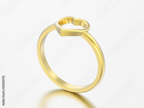 3D illustration gold engagement wedding heart ring
