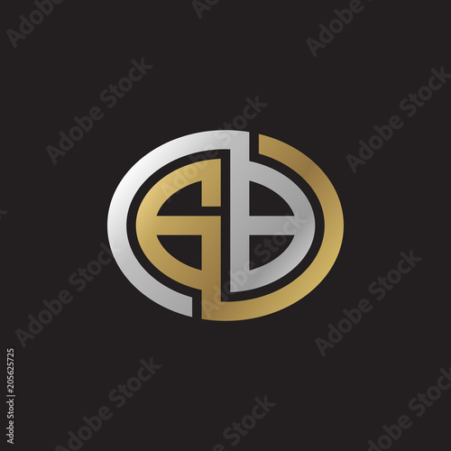 Initial letter GB, looping line, ellipse shape logo, silver gold color on black background