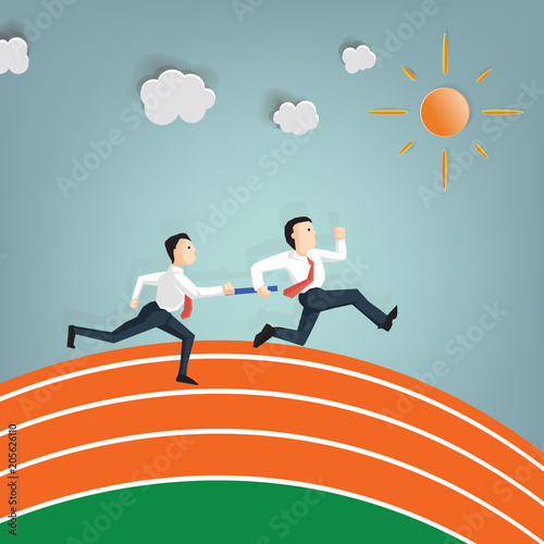 Relay race handing over from businessman to businessman