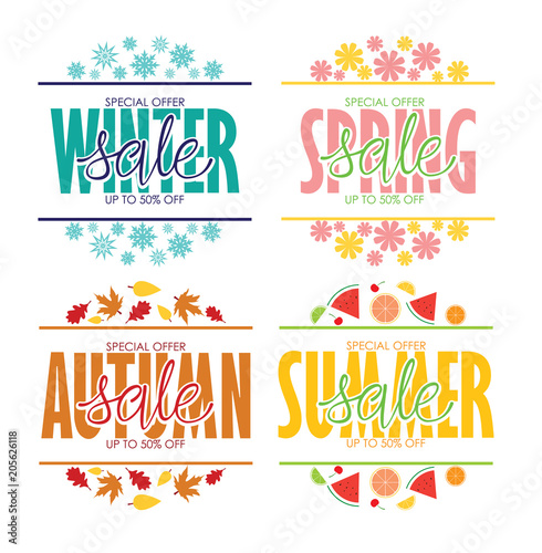 Set of seasonal sale signs