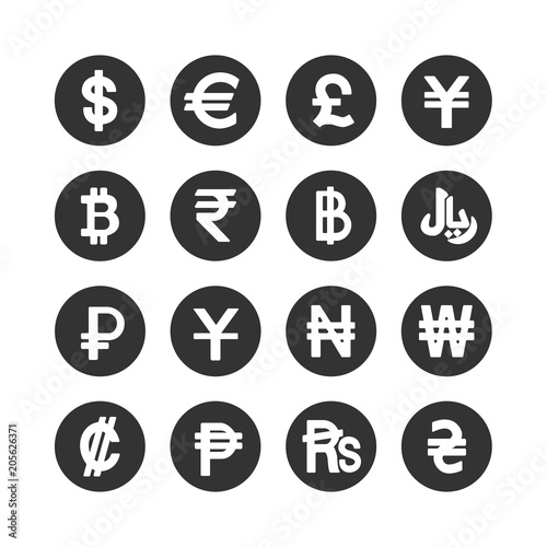 Vector image of set of currency icons.