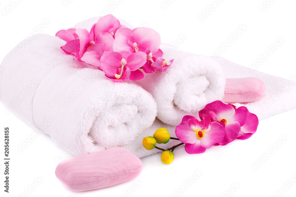 Towel, soaps and flowers Towel, soaps and flowers