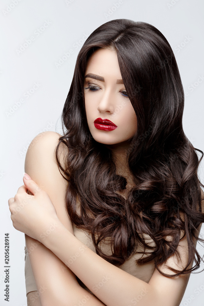 Brunette asian girl with long curly hair Brunette asian girl with long curly hair