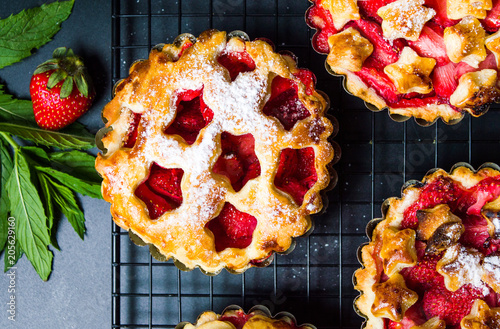 Strawberry sweet pie, pastry dessert