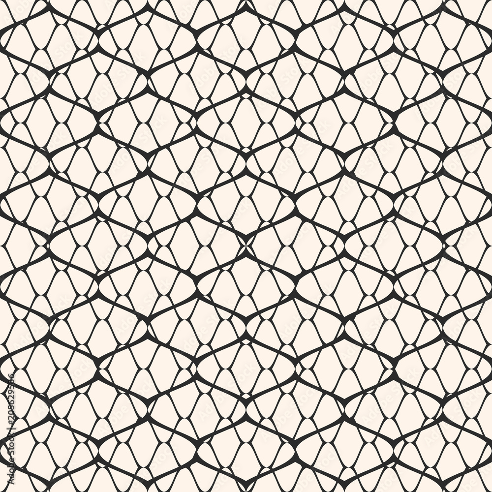 Fototapeta premium Vector black and white mesh seamless pattern. Subtle abstract grid ornament