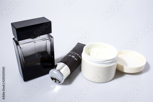 Beauty products perfume and creams isolated in a white background