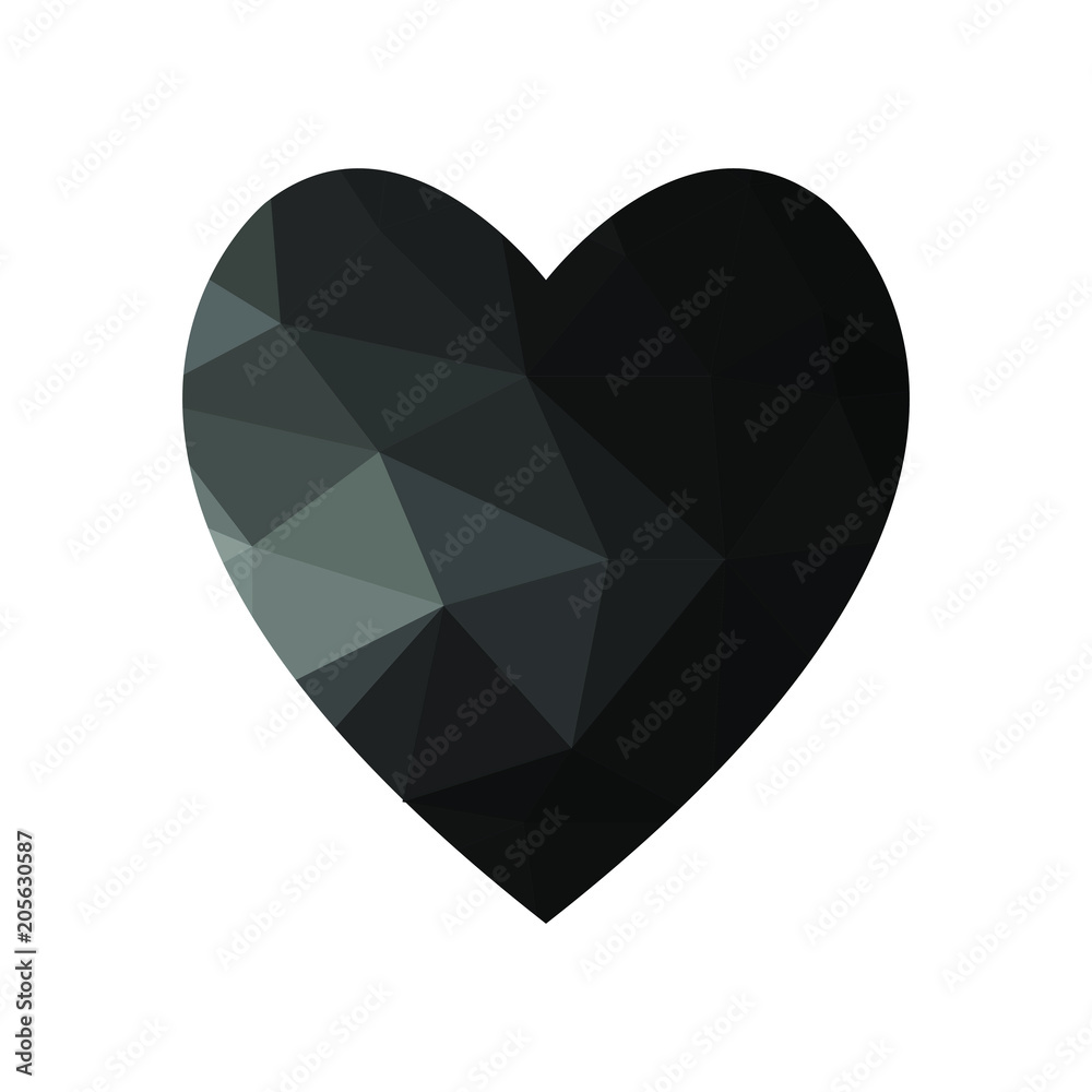 Black heart icon for your amazing design. Creative Shape of heart for Valentine day with overlay polygonal texture. Triangular brith heart. Black heart icon for your amazing design. Creative Shape of heart for Valentine day with overlay polygonal texture. Triangular brith heart.