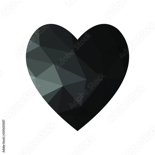 Black heart icon for your amazing design. Creative Shape of heart for Valentine day with overlay polygonal texture. Triangular brith heart.
