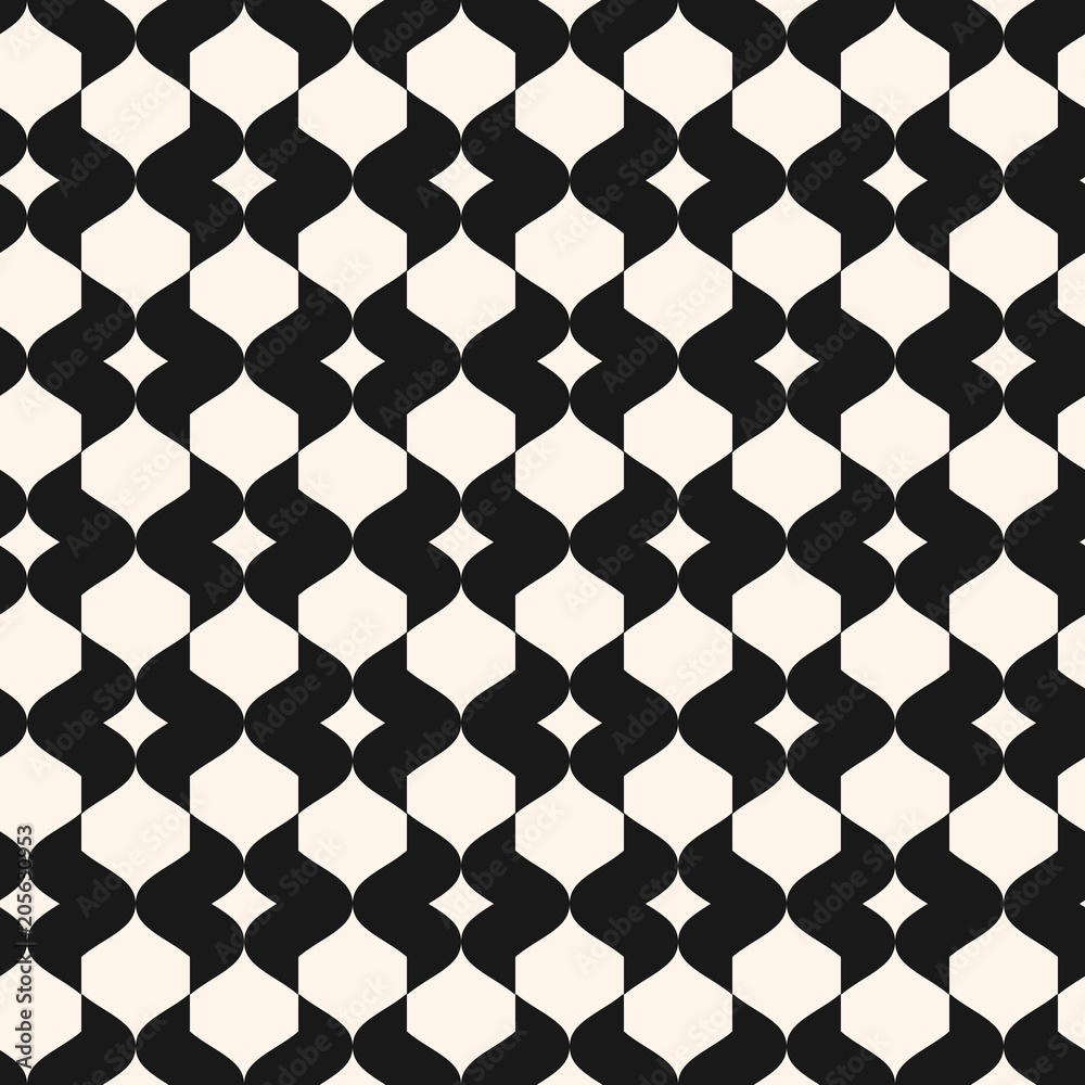 Vector monochrome geometric seamless pattern with curved shapes, grid, lattice Vector monochrome geometric seamless pattern with curved shapes, grid, lattice