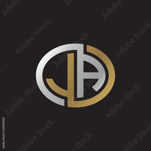 Initial letter JA, looping line, ellipse shape logo, silver gold color on black background