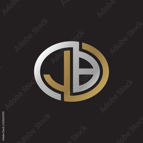Initial letter JB, looping line, ellipse shape logo, silver gold color on black background
