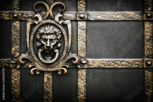 decorative decoration with forged metal gate products, with a lion-shaped handle