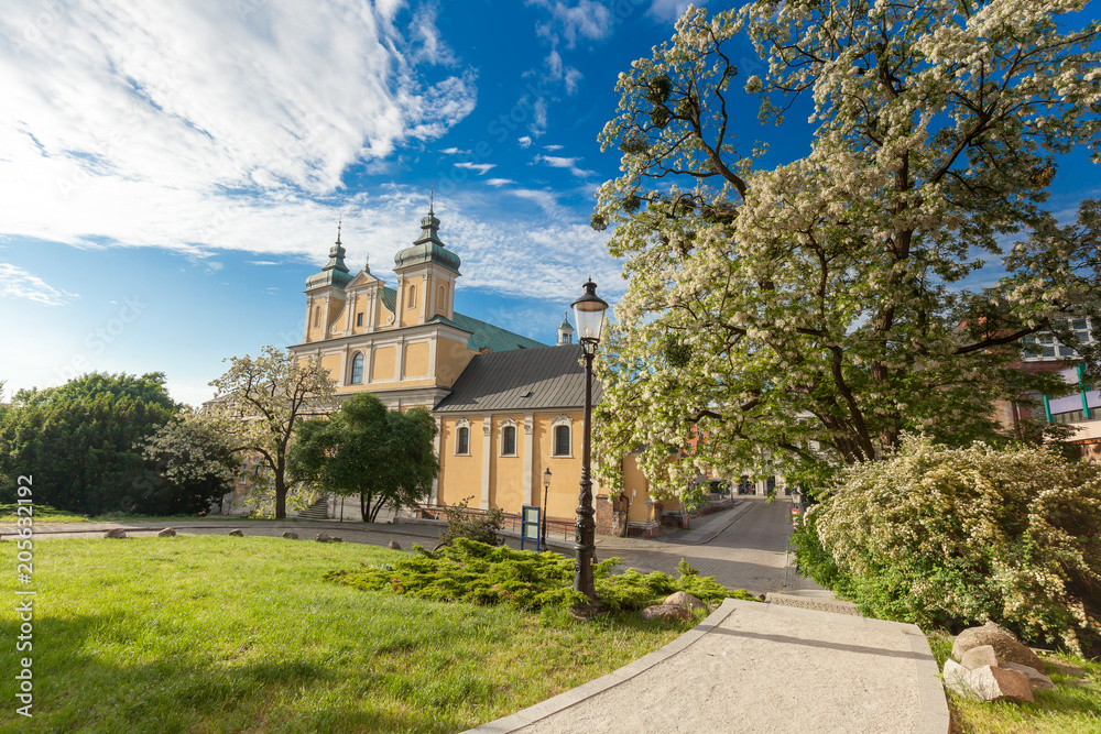 Worth seeing square with church and cathedral in historical center of Poznan city