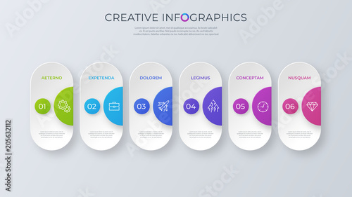 Contemporary minimalist vector infographic design with six optio