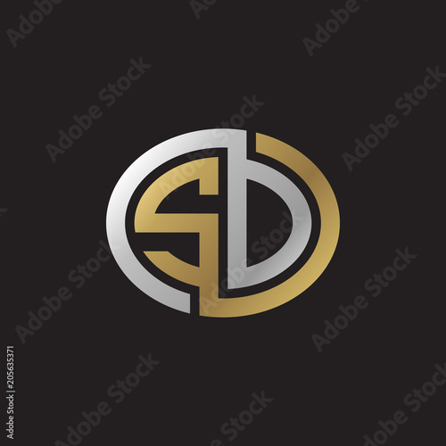 Initial letter SD, SO, looping line, ellipse shape logo, silver gold color on black background