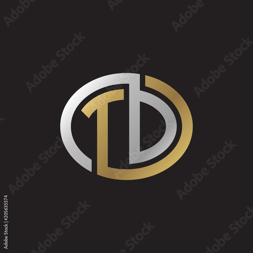 Initial letter TD, TO, looping line, ellipse shape logo, silver gold color on black background