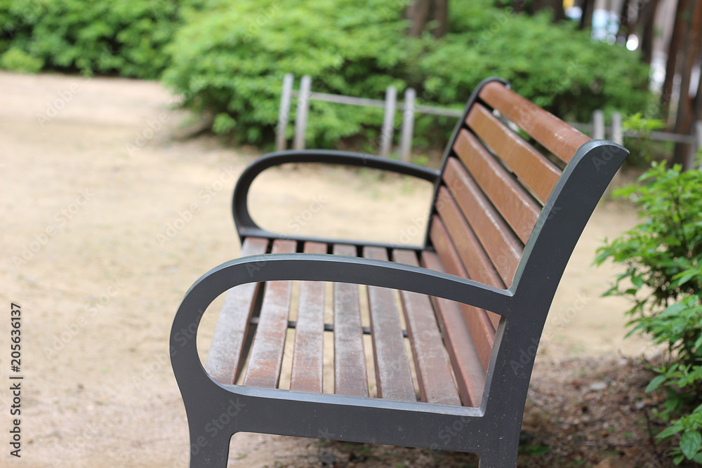 Empty wooden bench in the park