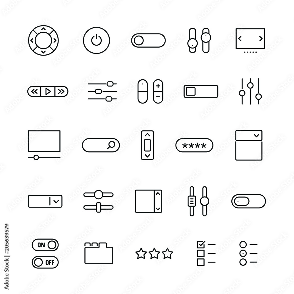 ui elements related icons: thin vector icon set, black and white kit ui elements related icons: thin vector icon set, black and white kit