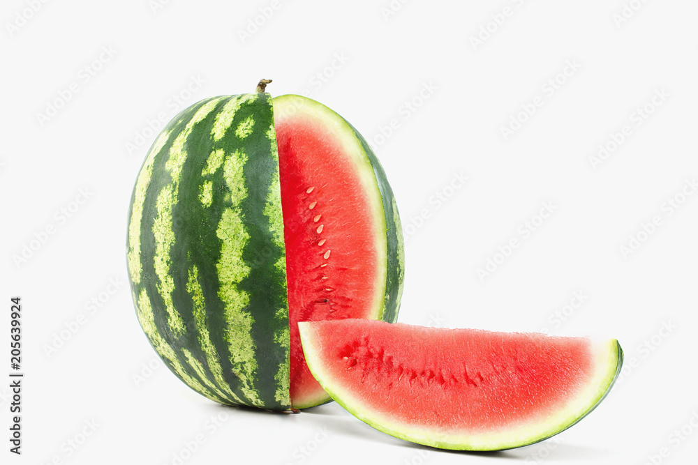 Sliced ripe watermelon on white background. Closeup of watermelon