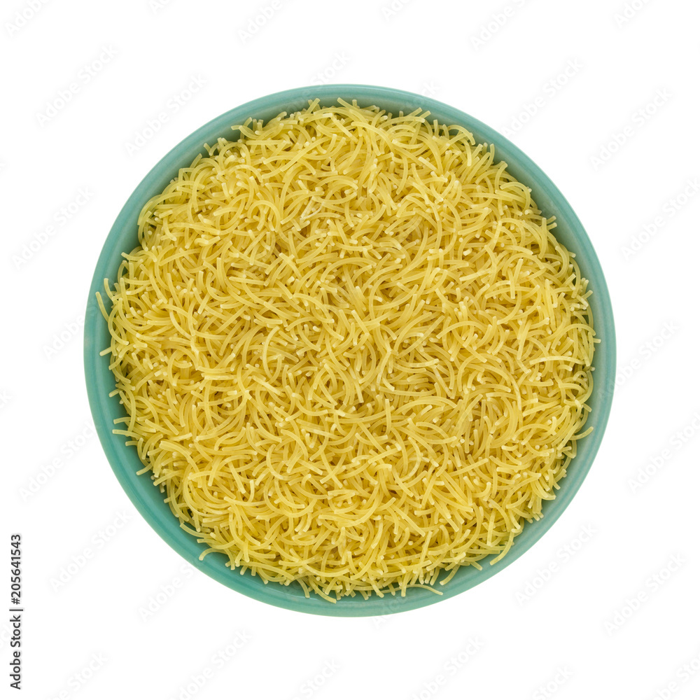 Top view of a bowl of vermicelli isolated on a white background. Top view of a bowl of vermicelli isolated on a white background.