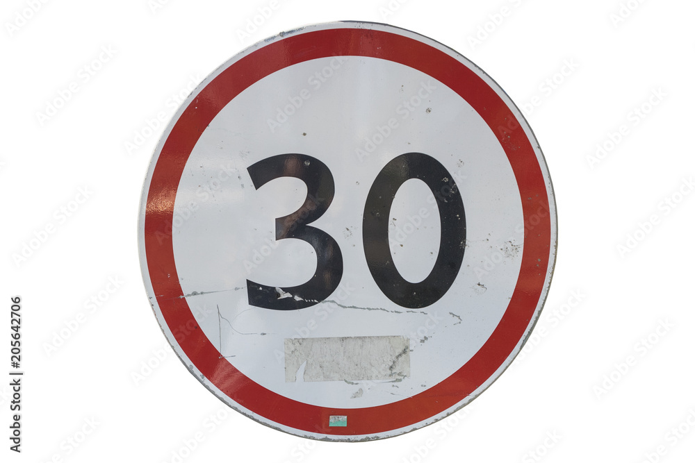 Road sign 'Speed limit 30 km/h' isolated on white. Road sign 'Speed limit 30 km/h' isolated on white.