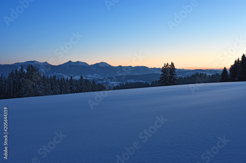 Allg  u Alps after sunset in winter. Hochgrat mountain  Bavaria  Germany