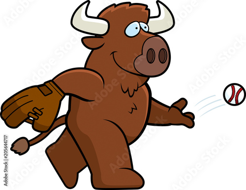 Cartoon Buffalo Baseball