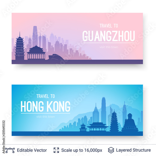 Guangzhou and Hong Kong famous city scapes.