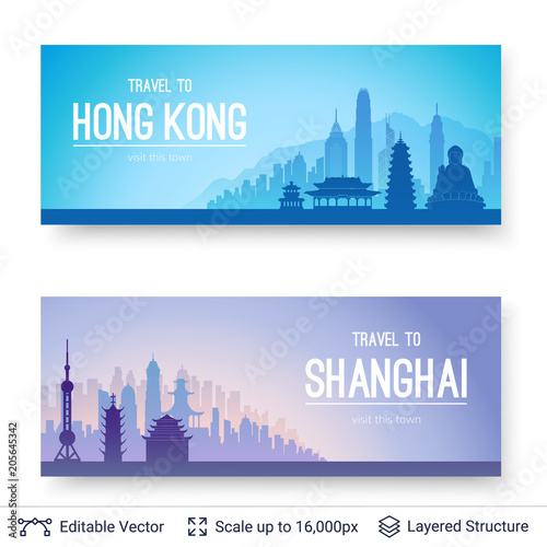 Shanghai and Hong Kong famous city scapes.