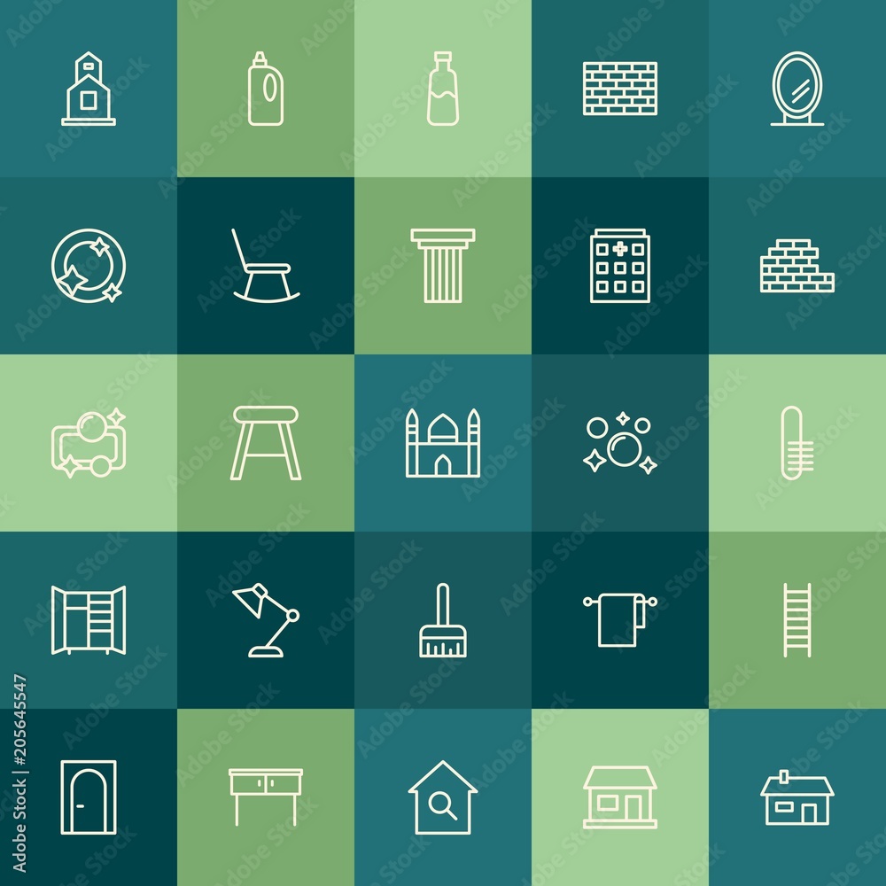Modern Simple Set of buildings, furniture, housekeeping Vector outline Icons. Contains such Icons as laundry, bottle, hygiene, faith and more on green background. Fully Editable. Pixel Perfect. Modern Simple Set of buildings, furniture, housekeeping Vector outline Icons. Contains such Icons as laundry, bottle, hygiene, faith and more on green background. Fully Editable. Pixel Perfect.